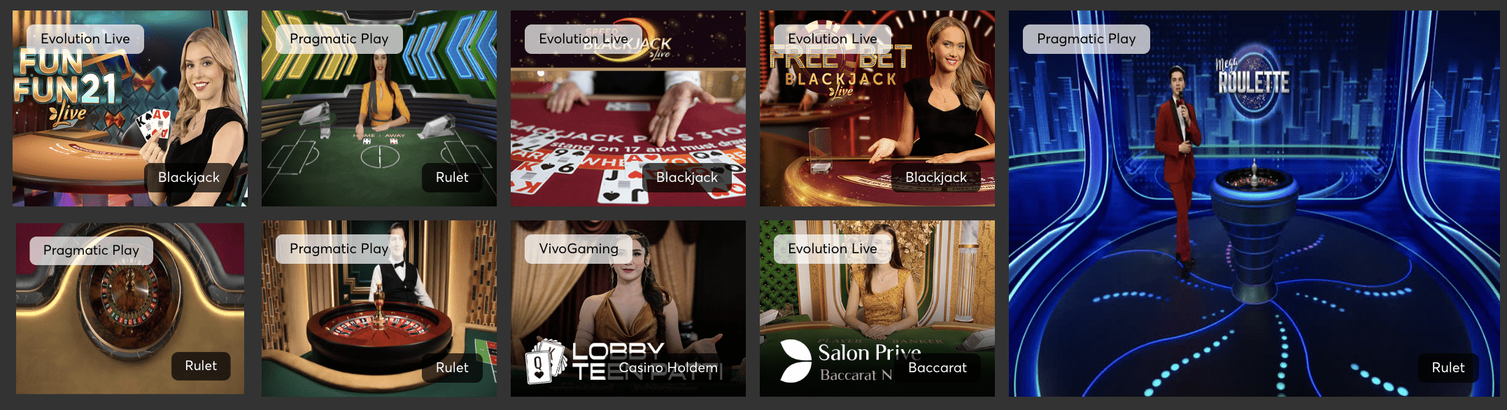 VDCasino masa oyunları önizlemesi